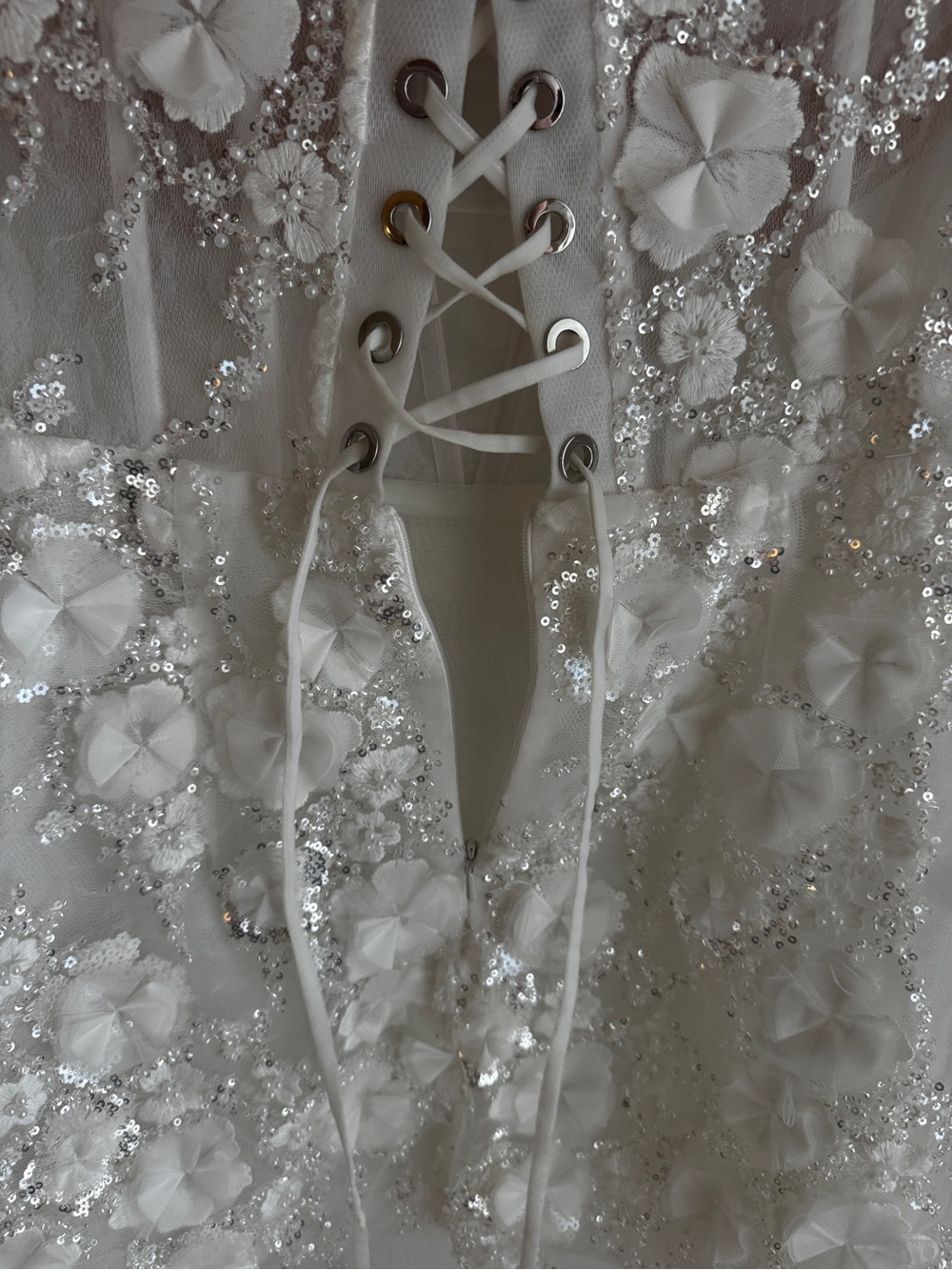 Rosie Etienne Isabelle Strapless White Floral Mini Bridal Dress & Gloves Size 6 - Picture 11 of 16
